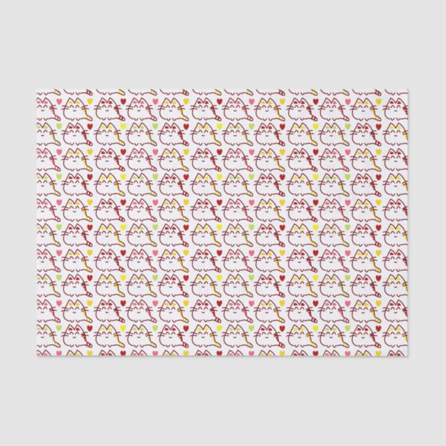 Cute Kawaii Cats and Hearts Pattern Tissue Paper (Front)