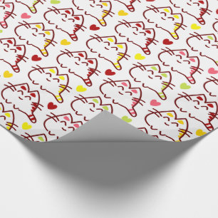 Cute Kawaii Cats and Hearts Pattern Wrapping Paper