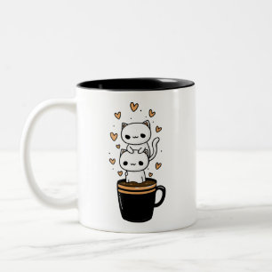 Cute Kawaii Cats Coffee Cup Two-Tone Mug