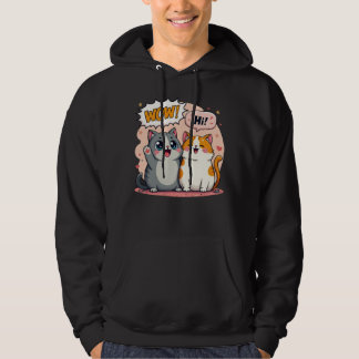 Cute Kawaii Cats Comic Saying Wow and Hi Pullover