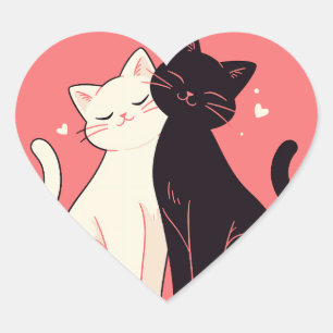 Cute Kawaii Cats Cuddling with Hearts  Heart Sticker