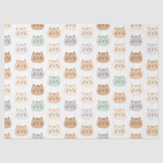 Cute Kawaii Cats Hand-Drawn Illustrations Pastel  Tissue Paper