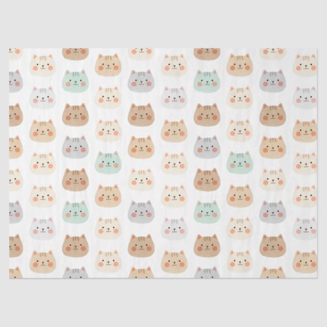 Cute Kawaii Cats Hand-Drawn Illustrations Pastel  Tissue Paper (Front)