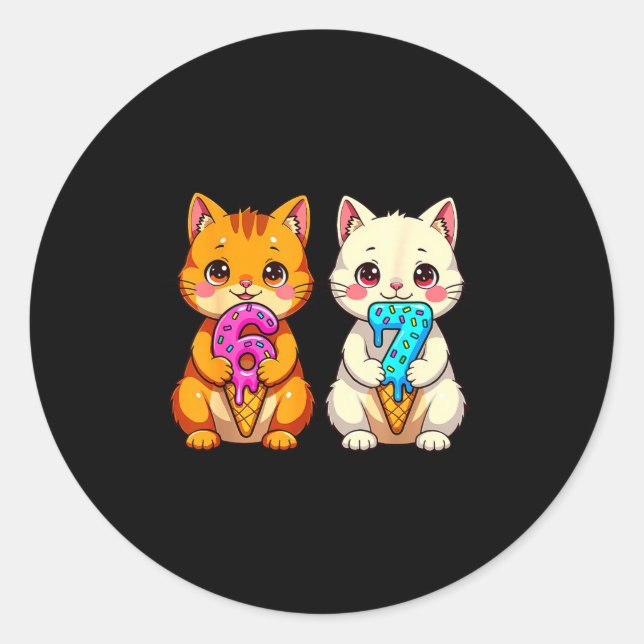 Cute Kawaii Cats Neko 67 Drip Meme Funny Six Seven Classic Round Sticker (Front)