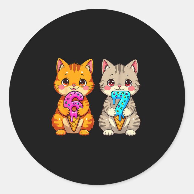 Cute Kawaii Cats Neko 67 Drip Meme Funny Six Seven Classic Round Sticker (Front)