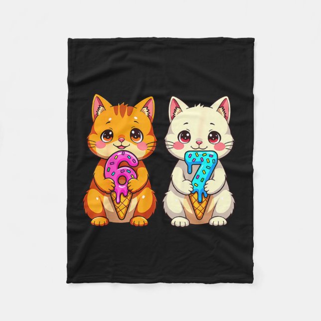 Cute Kawaii Cats Neko 67 Drip Meme Funny Six Seven Fleece Blanket (Front)