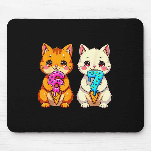 Cute Kawaii Cats Neko 67 Drip Meme Funny Six Seven Mouse Mat (Front)