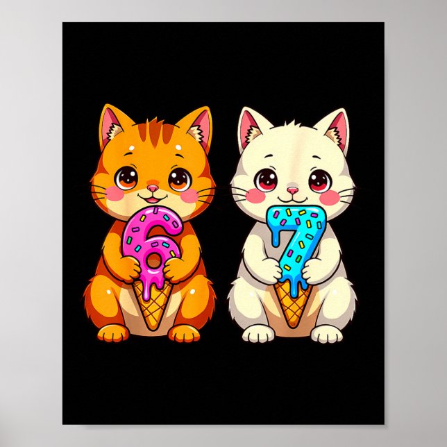 Cute Kawaii Cats Neko 67 Drip Meme Funny Six Seven Poster (Front)