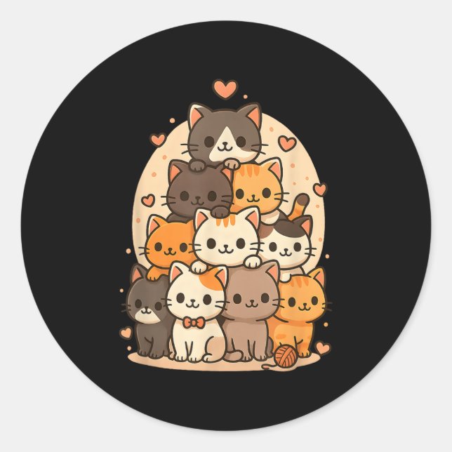 Cute Kawaii Cats Neko Funny Kitten Cat Lover Carto Classic Round Sticker (Front)