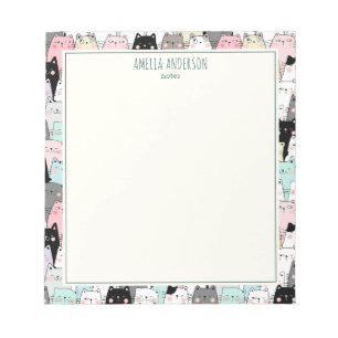 Cute Kawaii Cats Pattern Personalize Name Notepad