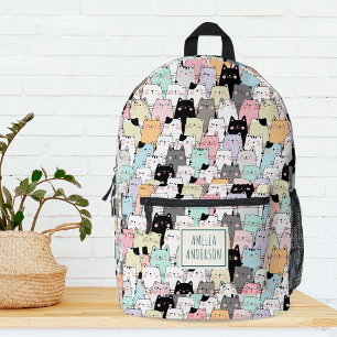 Cute Kawaii Cats Pattern Personalize Name Printed Backpack