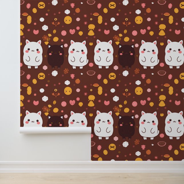 Cute Kawaii Cats Pattern with Sweets Wallpaper (Application)