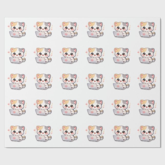 Cute Kawaii Cats Pattern Wrapping Paper (Flat)