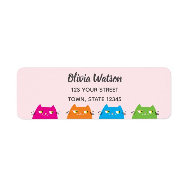 Cute Kawaii Cats Pink Return Address (Front)