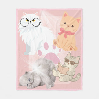 Cute Kawaii Cats Pink Throw Blanket | Soft Fleece