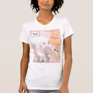 Cute Kawaii Cats Pink Women T-Shirt Funny Cat Lo