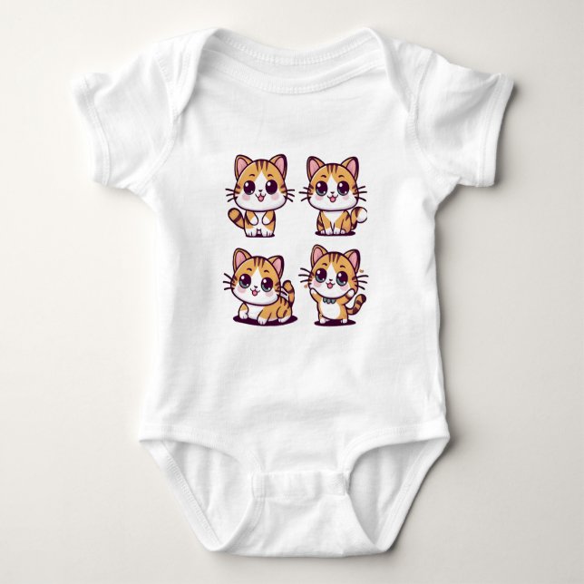 Cute Kawaii Cats posing Baby Bodysuit (Front)