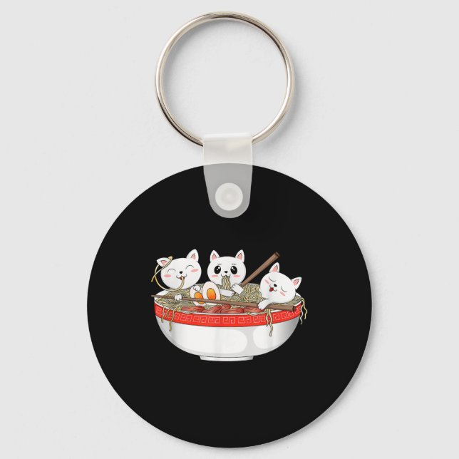 Cute Kawaii Cats Ramen Noodles Anime Japanese Cat  Key Ring (Front)