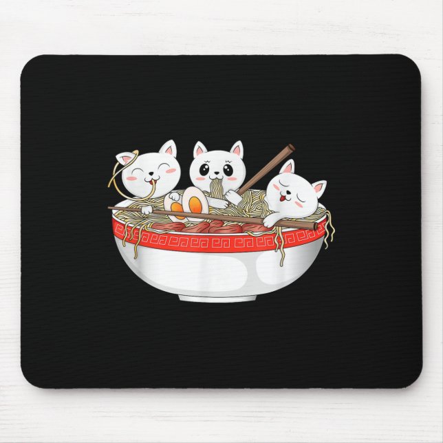 Cute Kawaii Cats Ramen Noodles Anime Japanese Cat  Mouse Mat (Front)