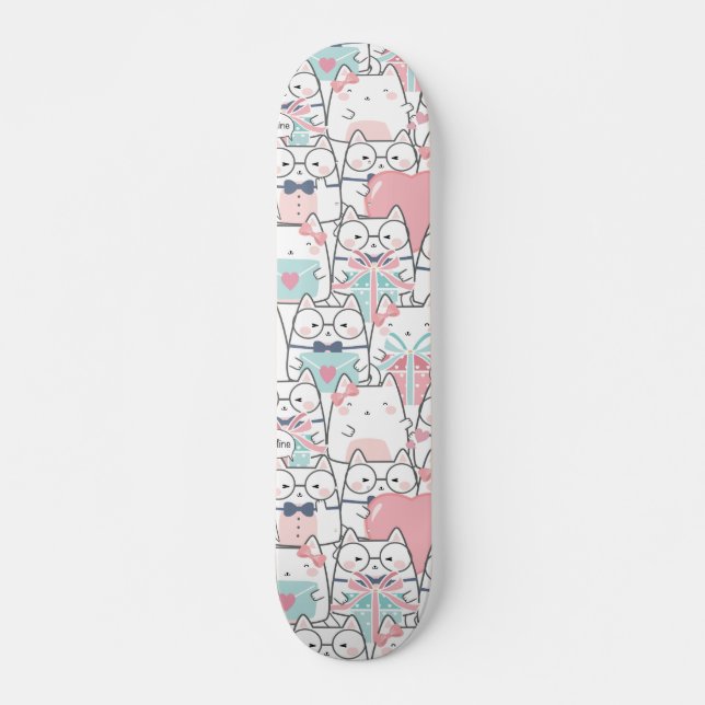Cute Kawaii Cats with Hearts Skateboard (Front)