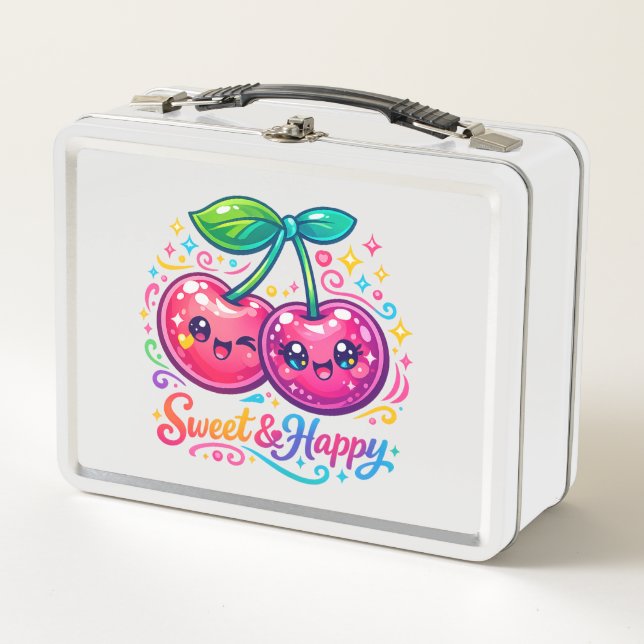 Cute Kawaii Cherries Lunch Box (Front)
