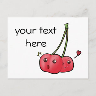 Cute kawaii cherries postcard for your text