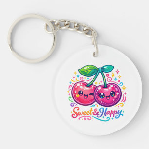 Cute Kawaii Cherries Round Keychain