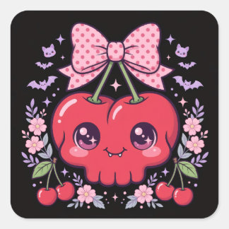 Cute Kawaii Cherry Skull Stickers | Spooky Coquett