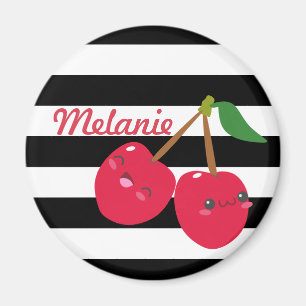 Cute Kawaii Cherry Striped Personalised Magnet