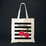 Cute Kawaii Cherry Striped Personalised Tote Bag<br><div class="desc">Adorable cherries on cute striped personalised tote bag.</div>