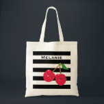 Cute Kawaii Cherry Striped Personalised Tote Bag<br><div class="desc">Adorable cherries on cute striped personalised tote bag.</div>