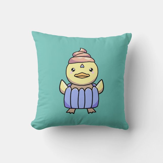 Cute Kawaii Chibi Cupcake Duck Pillow (Front)
