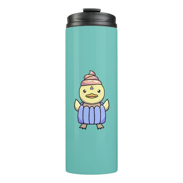 Cute Kawaii Chibi Cupcake Duck Thermal Tumbler (Front)