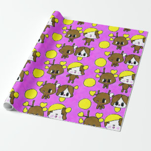 CUTE KAWAII CHIBI MOOSE PINK PAINTING WRAPPING PAPER
