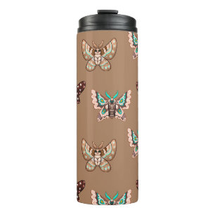Cute Kawaii Chibi Moths on Coffee Tan Thermal Tumbler