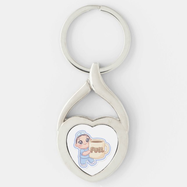 Cute Kawaii Chibi Nurse Giant Coffee Fuel  Key Ring (Front)