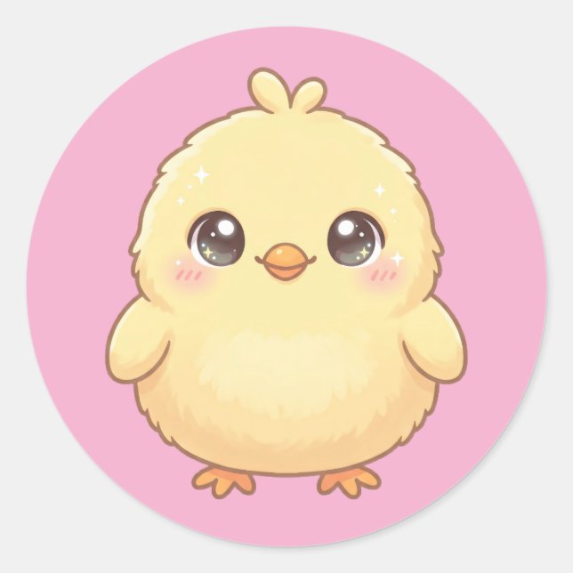 Cute Kawaii Chick Round Sticker Sheet (Front)