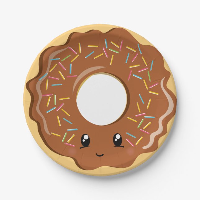 Cute Kawaii chocolate doughnut party plate (Front)
