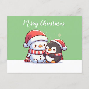 Cute Kawaii Christmas Card with Snowman