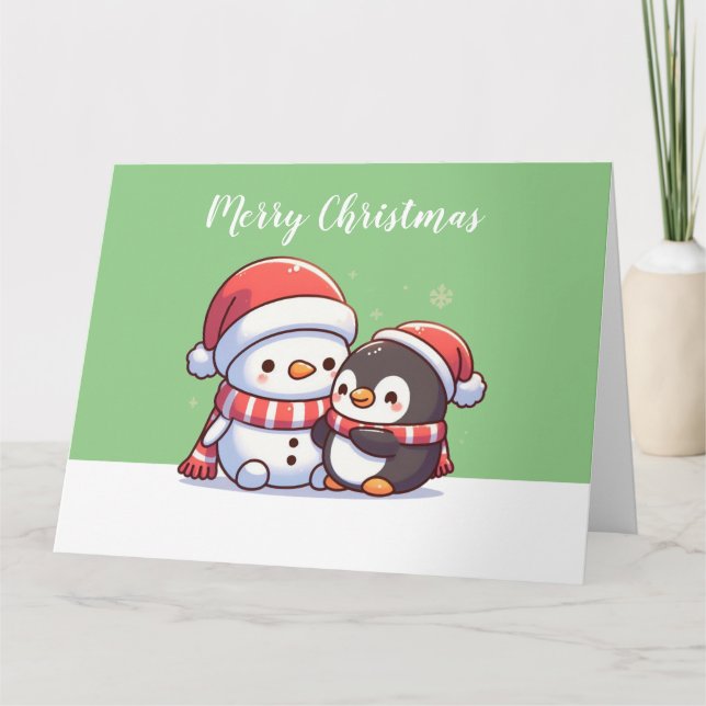 Cute Kawaii Christmas Card with Snowman (Front)