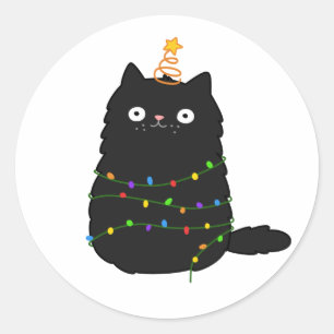 Cute Kawaii Christmas Cat Classic Round Sticker