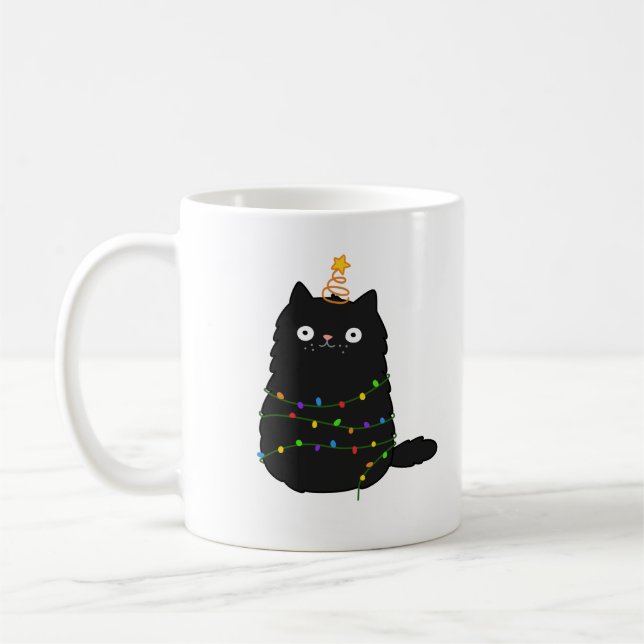Cute Kawaii Christmas Cat Coffee Mug (Left)