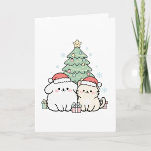 Cute Kawaii Christmas Cat & Dog Festive Holiday  Card