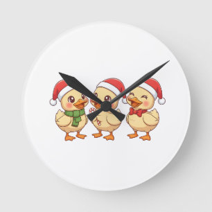 Cute Kawaii Christmas Ducks Festive Holiday Round Clock