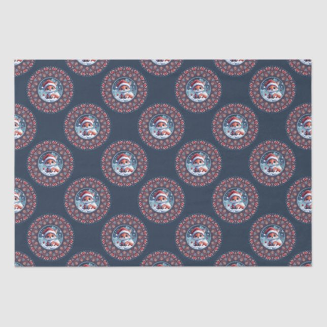 Cute Kawaii Christmas Fox Polka Dot Mandala Tissue Paper (Front)