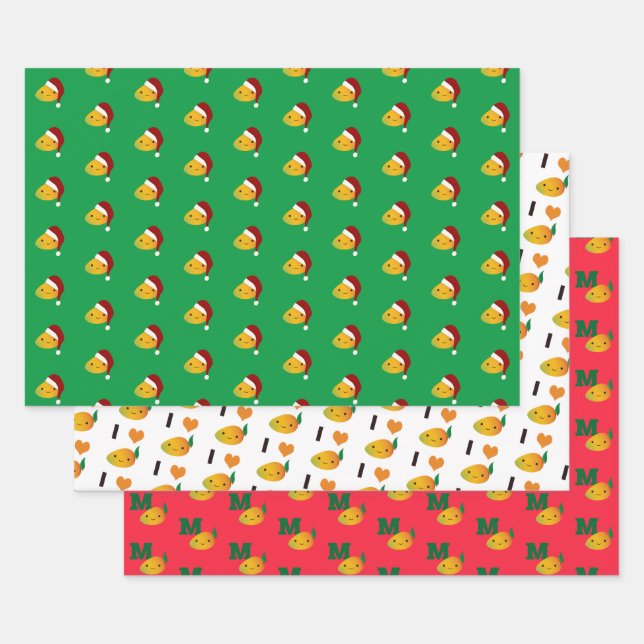 Cute Kawaii Christmas Mango Wrapping Paper Sheet (Set)