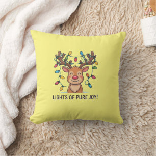 Cute Kawaii Christmas Reindeer Lights of Pure Joy Cushion