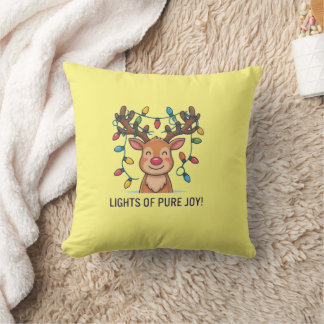 Cute Kawaii Christmas Reindeer Lights of Pure Joy Cushion