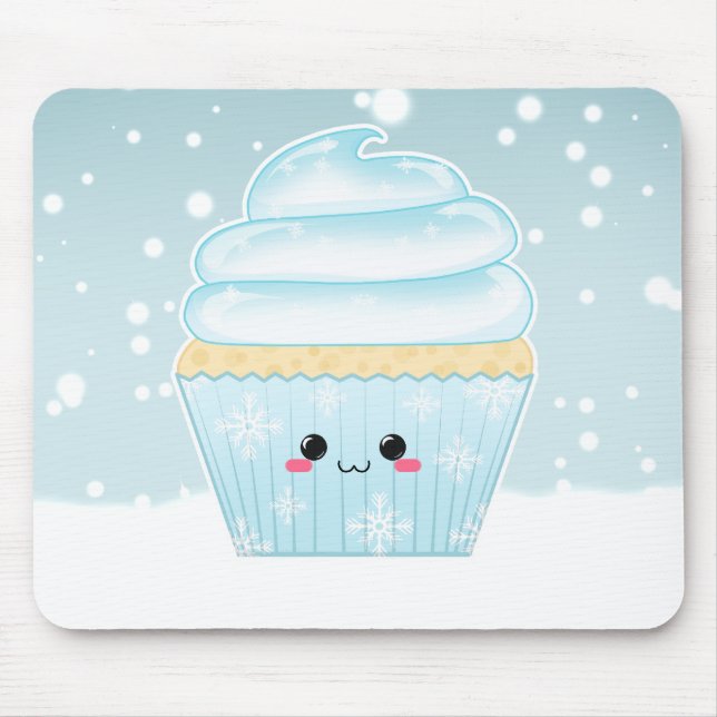 Cute Kawaii Christmas Snowflake cupcake Mouse Mat (Front)