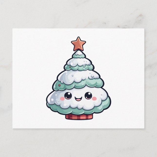 Cute Kawaii Christmas Tree Illustration Holiday Postcard (Front)